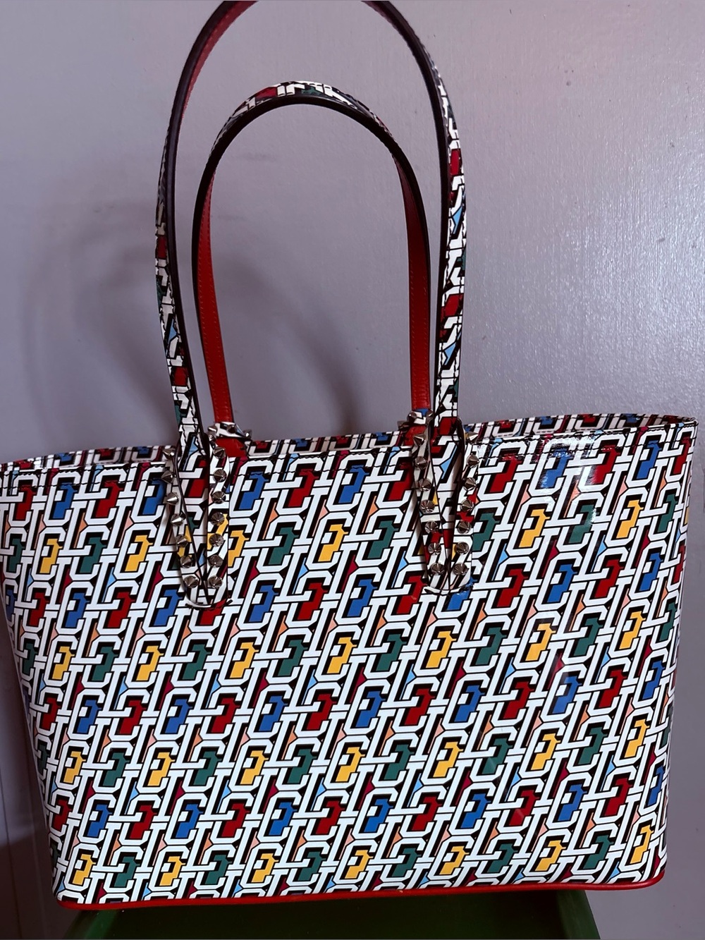 Christian Louboutin Cabata Small Patent multi color tote Shoulder Bag